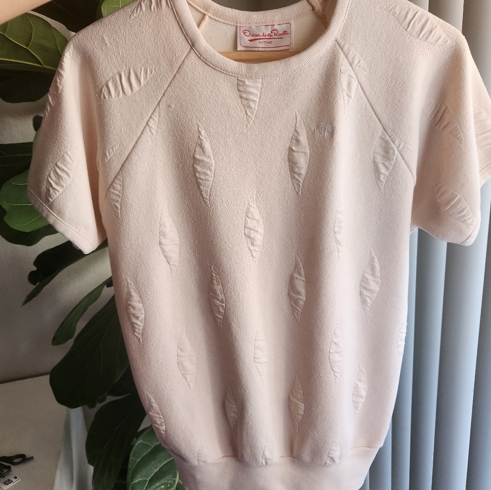 Oscar de la Renta Active Vintage Sweater Knit Short Sleeve Top